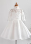 Shop Cute White Lace & Satin High Collar A-line Knee-length Flower Girl Dresses With Belt from ANNAKOO