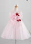 Shop Beautiful Long Tulle Jewel Pink A-line Knee-length Flower Girl Dresses With 3D Flowers under 80
