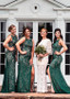 Shop Sexy Lightsome Lace Jewel Green Sheath/Column Bridesmaid Dress under 90