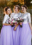 Shop Light Purple Sequin Lace Jewel Lilac Floor-length A-line Bridesmaid Dresses With Belt under 100