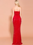Shop Beautiful Red Sexy Strapless Sequined Dress Female Split Dress under 100