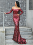 Shop Bling Bling 2002 Burgundy Sequins Off The Shoulder Long Sleeve Party Dress under 100