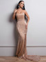 Shop Beautiful Gold Matching Chest Shoulder-Exposed Sequins Long Mop Dress Under 100