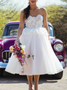 Shop Beautiful 2020  Sweetheart Appliques Tea Length A-Line White Tulle Wedding Dress under 100