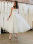 Shop Short 2020 Tulle Satin Sweetheart A-Line White Tea Length Wedding Dress Under 100