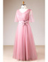 Pleated V-neck Plus Size Rose Pink Mother Of The Brides Dress With Sleeves