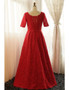 Red Lace V-neck Long Plus Size Short Sleeve Mother Of The Brides Dress
