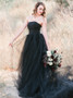 Shop Unique 2020 Tulle Strapless A-Line Black Ball Gown Wedding Dress With Train Under 130