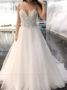 Shop Beautiful 2020  Spaghetti Straps Beading A-Line White Tulle Wedding Dress Under 200