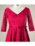 Plus Size Half Sleeves Burgundy Lace Short Mother Of The Brides Dress