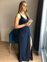 Shop Sexy  2020 Navy Blue Long V Neck Backless Prom Dresses with Split From Annakoo