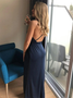Shop Sexy  2020 Navy Blue Long V Neck Backless Prom Dresses with Split From Annakoo
