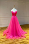 Shop Sexy Fuchsia A Line V Neck Coral Tulle Long Prom Dress with High Split Under 100