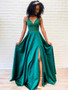 Shop Beautiful 2020  Backless Lace Green A Line V Neck Prom Dresses with Split Under 130