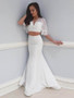 Shop Beautiful 2020 White Floor Length Two Piece V-Neck Prom Dress with Half Sleeve Under 100
