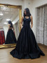 Shop 2020 Satin Open Back A-Line Black Prom Dress With Pocket Under 100