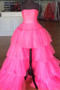 Shop Beautiful 2020 Tulle Strapless Layered Hot Pink Long Prom Dress with Slit Under 130