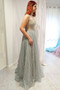Shop 2020 Sexy Sparkly A-Line Plunging Neckline Backless Silver Tulle Long Prom Dress Under 130
