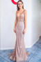 Shop Beautiful Mermaid Plunging Neckline Blush Pink Tulle Beaded Long Prom Dress Under 150