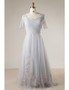 Plus Size Dusty Grey Pleated Short Sleeve Mother Of The Brides Dress