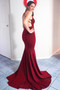 Shop Backless 2020 Burgundy Satin V Neck Mermaid Open Back and Slit Long Prom Dress  Under 130