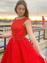 Shop 2020 Unique Tulle Beading Round Neck Cap Sleeves Lace Red Long Prom Dress Under 200