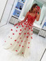 Shop 2020 Unique  Square Red Heart Appliques Tulle Sleeveless Long Prom Dress  Under 150