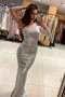 Shop 2020 Cheap One Shoulder Silver Sparkly Mermaid Long Prom Dress with Slit Under 200