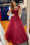 Shop Cheap 2020 Burgundy A-Line Red Beading Tulle Long Prom Dress Under 100