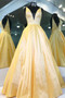 Shop Backless 2020 Unique  V Neck Empire Waist Yellow Satin Long Prom Dress From Annakoo