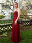 Shop Cheap Chiffon V-neck Pleats A-Line Burgundy Long Prom Dress Under 100