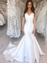 Shop 2020 Unique Satin V-neck Simple White Mermaid Wedding Dress From Annakoo