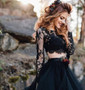 Sexy Spring New Arrival Lace Two Piece Long Sleeve A-Line Black Tulle Wedding Dress Under 200