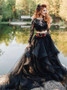 Shop 2020 Cheap Lace Two Piece Long Sleeve A-Line Black Tulle Wedding Dress From Annakoo