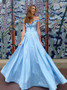 Shop Sweet 2020 3D Appliques Blue Satin Off the Shoulder Beading Prom Dress under 200