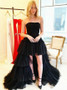 Shop Beautiful New Arrival Hi Lo Strapless A-Line Black Sleeveless Prom Dress Under 150