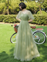 Shop 2020 Light Green Tulle Cap Sleeve V Neck Floor Length A-line Bridesmaid Dresses From Annakoo