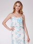 Spaghetti Straps Blue Floral Printed Long Bridesmaid Dress