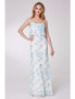 Spaghetti Straps Blue Floral Printed Long Bridesmaid Dress