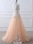 Shop Elegant High Neck White Lace Appliques Coral Tulle  Long Prom Dress With Low Price