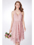  Lace Short Pink  Spaghetti Halter High Low Bridesmaid Dress