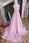 Shop Elegant 2020 Pink High Neck Pink Satin Backless Long Prom Dress Under 100