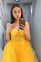 Shop Beautiful 2020 Yellow Sweetheart Ruffles A Line Tulle Long Prom Dress Under 200