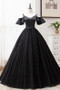 Shop 2020 Ball Gown Black Tulle Lace Sweetheart Short Sleeves Long Prom Dress Under 200
