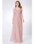 Dusty Rose Simple Pleated Long Tulle Bridesmaid Dress