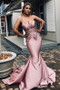 Shop Spaghetti Straps Cheap Beads Appliques Open Back Mermaid Pink Prom Dress With Low Price
