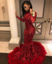 Buy Unique Long Sleeve Mermaid Sexy Sequins Appliques Feather Red Prom Dresses From Annakoo