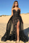 Shop 2020 Unique Sexy Black Sweetheart Lace Beading Side Slit Overskirt Prom Dress From Annakoo
