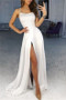 Shop Sexy White Satin Spaghetti-Straps Side-Slit A-Line Prom Dress Under 100