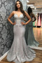 Don't Miss The Amazing & Affordable Spaghetti-Straps Applique Sliver Satin Tulle Mermaid Prom Dress